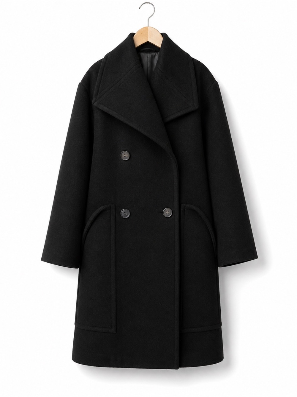BURBERRY Wool Coat Oversized Notched Collar Leather Trim Black - Picture 9 of 11